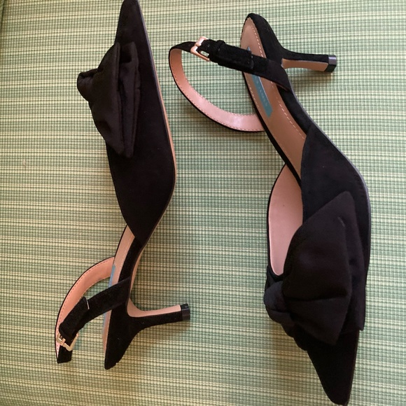 NIB Black Draper James "Tess" Suede Slingbacks with Bow Sz 8.5 - Picture 2 of 3